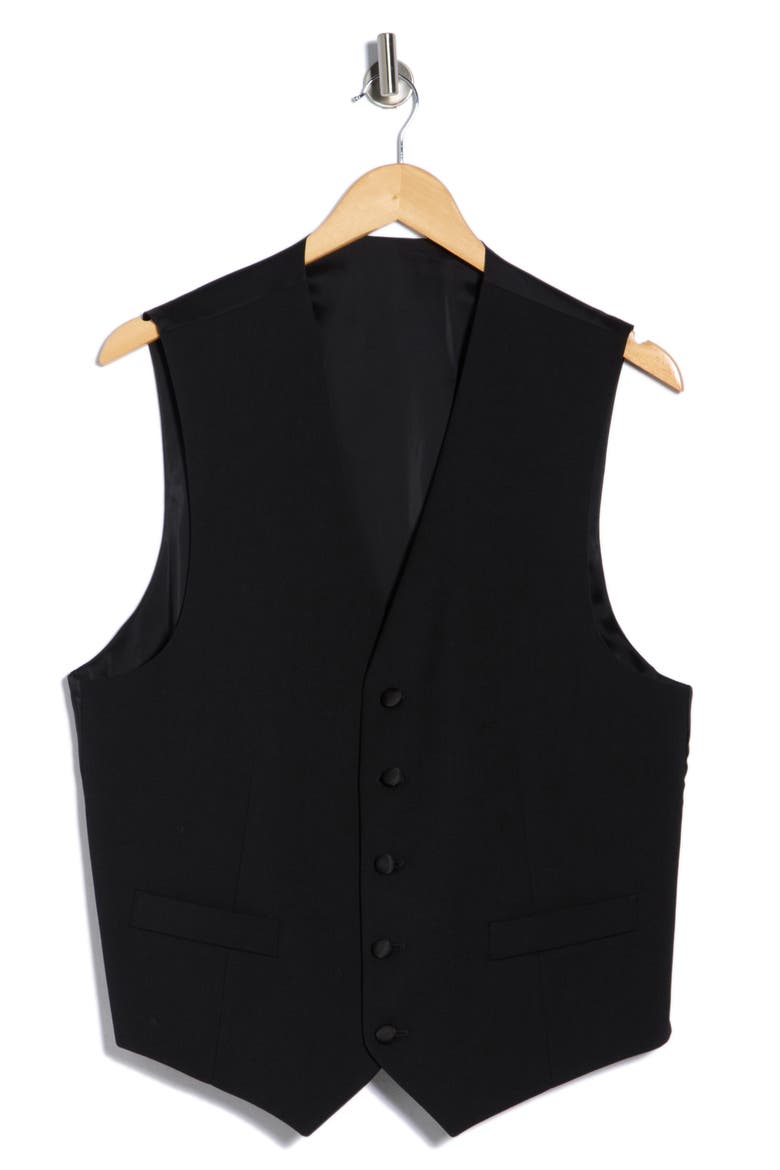 Stretch Wool Blend Tuxedo Vest, Alternate, color, BLACK TWILL