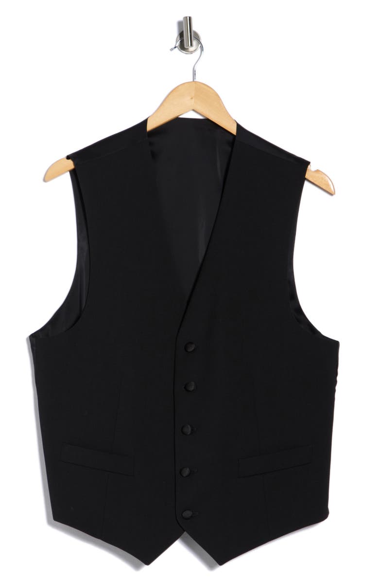 Tommy Hilfiger Stretch Wool Blend Tuxedo Vest, Alternate, color, Black Twill
