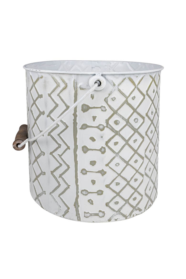 Multi Pattern Bucket Planter Metal & Wood, Alternate, color, White