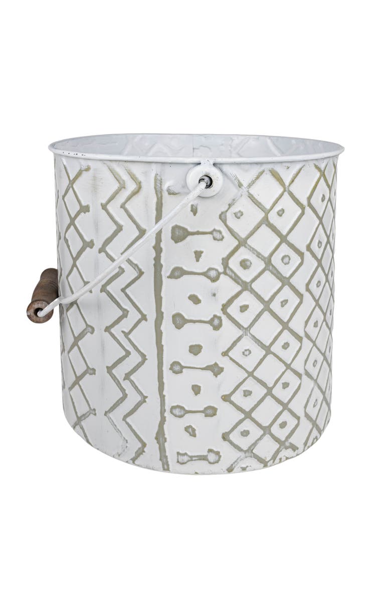 Foreside Home and Garden Multi Pattern Bucket Planter Metal & Wood, Alternate, color, White