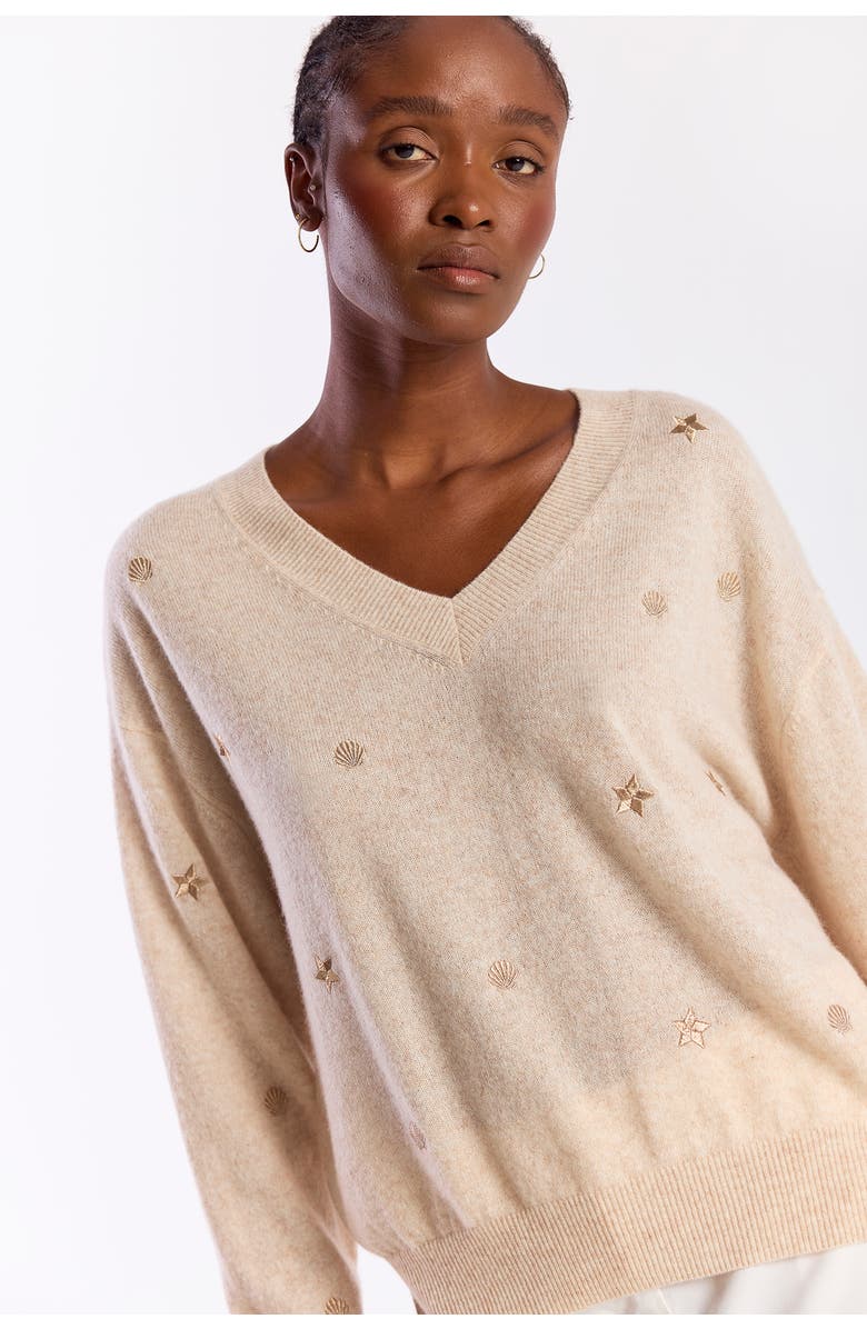 Brodie Pure Cashmere Sea Embroidery 100% Cashmere Sweater, Alternate, color, Cygnet