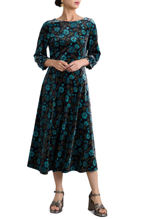 Boat online Neckline Dress | A-line Dress for Women | Ditsy Floral Print Dress | Midi Length Dress | Spring/Summer Dresses | Dress for Work or Date