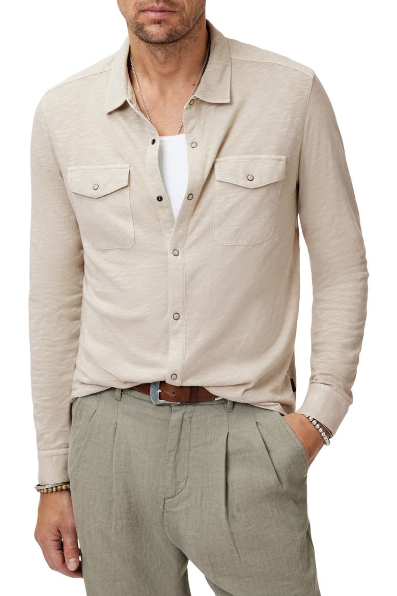 Avron Slub Organic Cotton Knit Snap-Up Western Shirt, Alternate, color, ALMOND