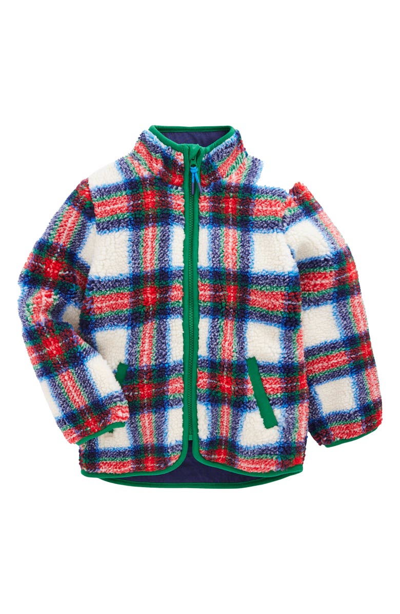 Mini Boden Kids' Cozy Fleece Jacket, Main, color, Ivory Blue And Red Check