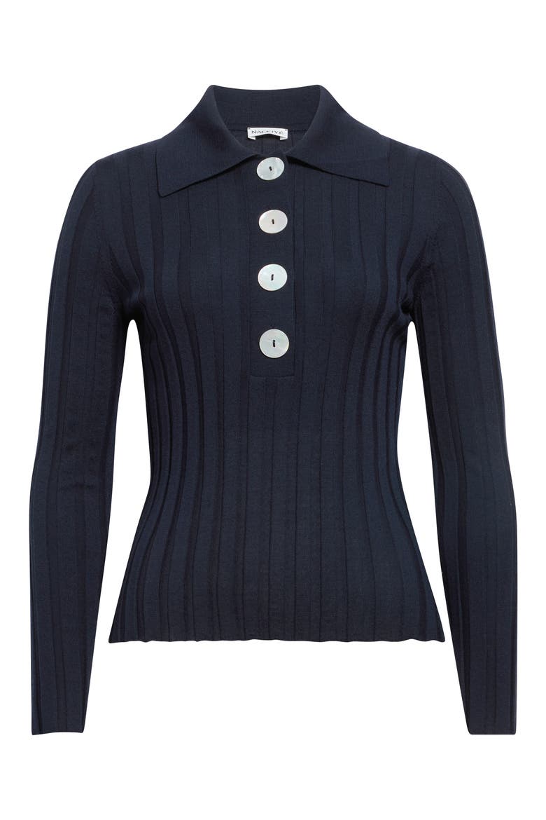 Sugarman Long Sleeve Virgin Wool Rib Polo, Main, color, NAVY