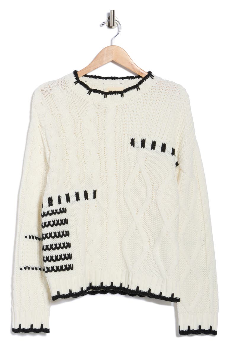 Cable Knit Pullover Sweater, Alternate, color, IVORY BLACK