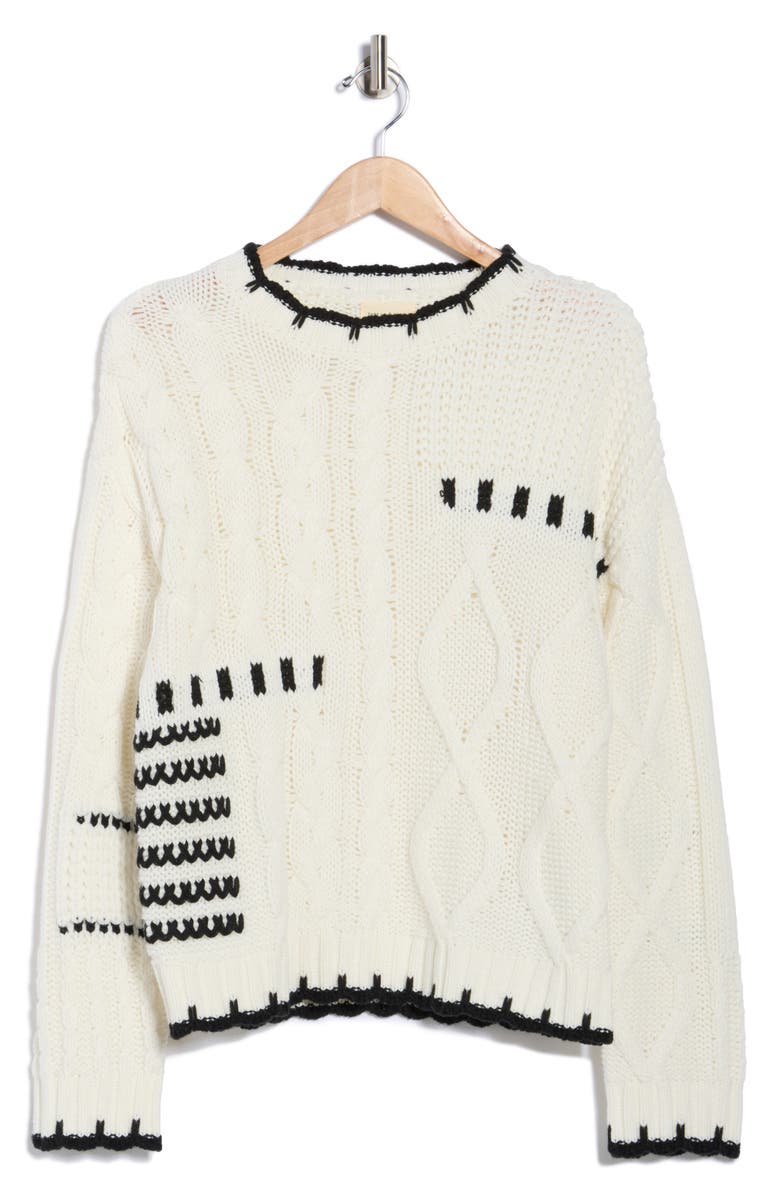 Thread & Supply Cable Knit Pullover Sweater, Alternate, color, Ivory Black