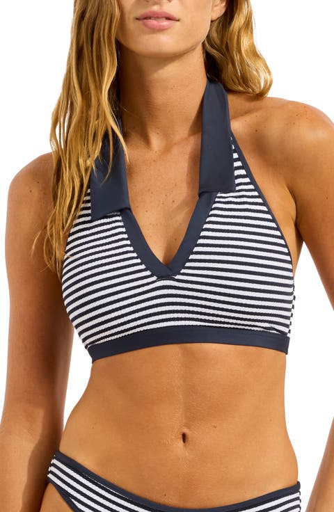 Stripe Collar Bikini Top