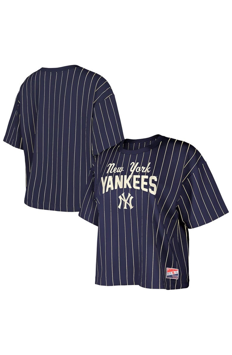 New Era Women's New Era Navy New York Yankees Cooperstown Collection Multiplier Pinstripe Cropped T-Shirt, Main, color, 