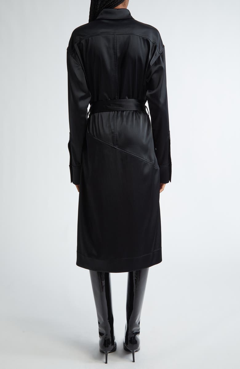Proenza Schouler Andy Belted Long Sleeve Satin Shirtdress, Alternate, color, Black
