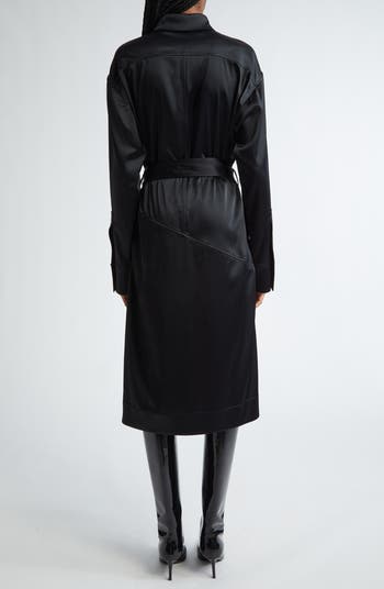 Proenza Schouler Andy Belted Long Sleeve Satin Shirtdress