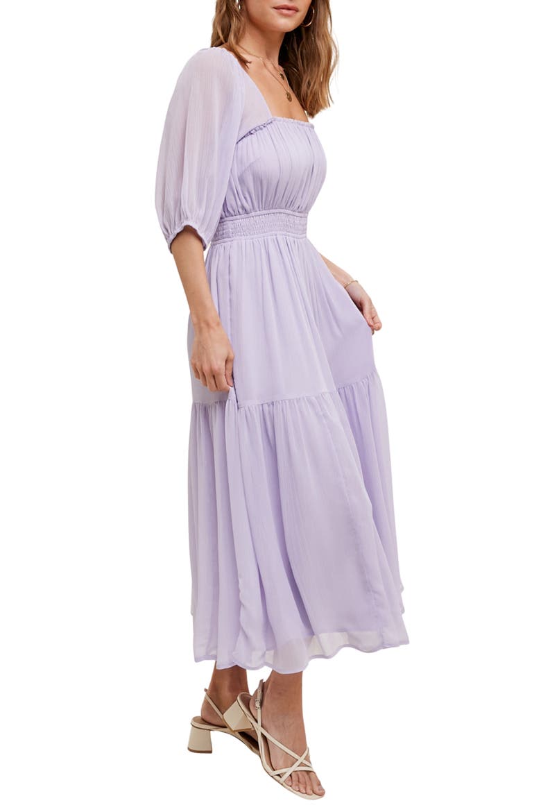 Chiffon Tiered Midi Dress, Alternate, color, LAVENDER