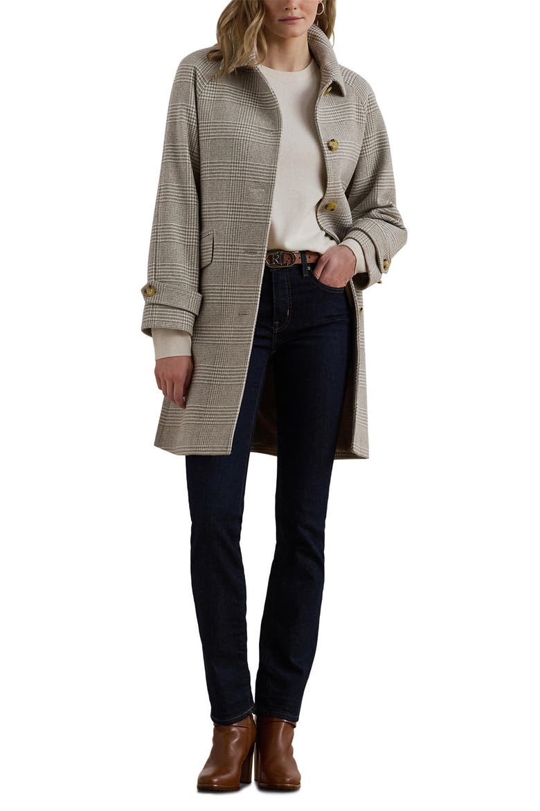Plaid Longline Wool Blend Coat, Alternate, color, CAMEL/ CREAM PLAID