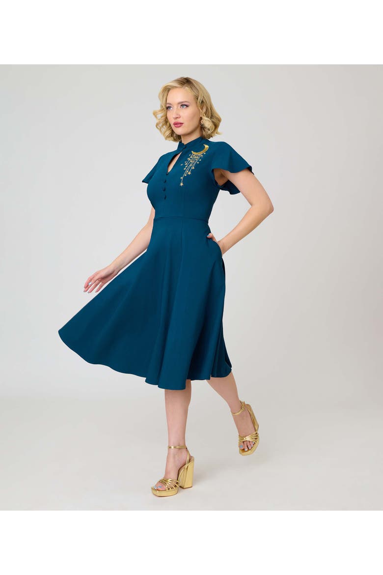 1940s Baltimore Swing Dress, Alternate, color, Blue Moon & Star Embriodered