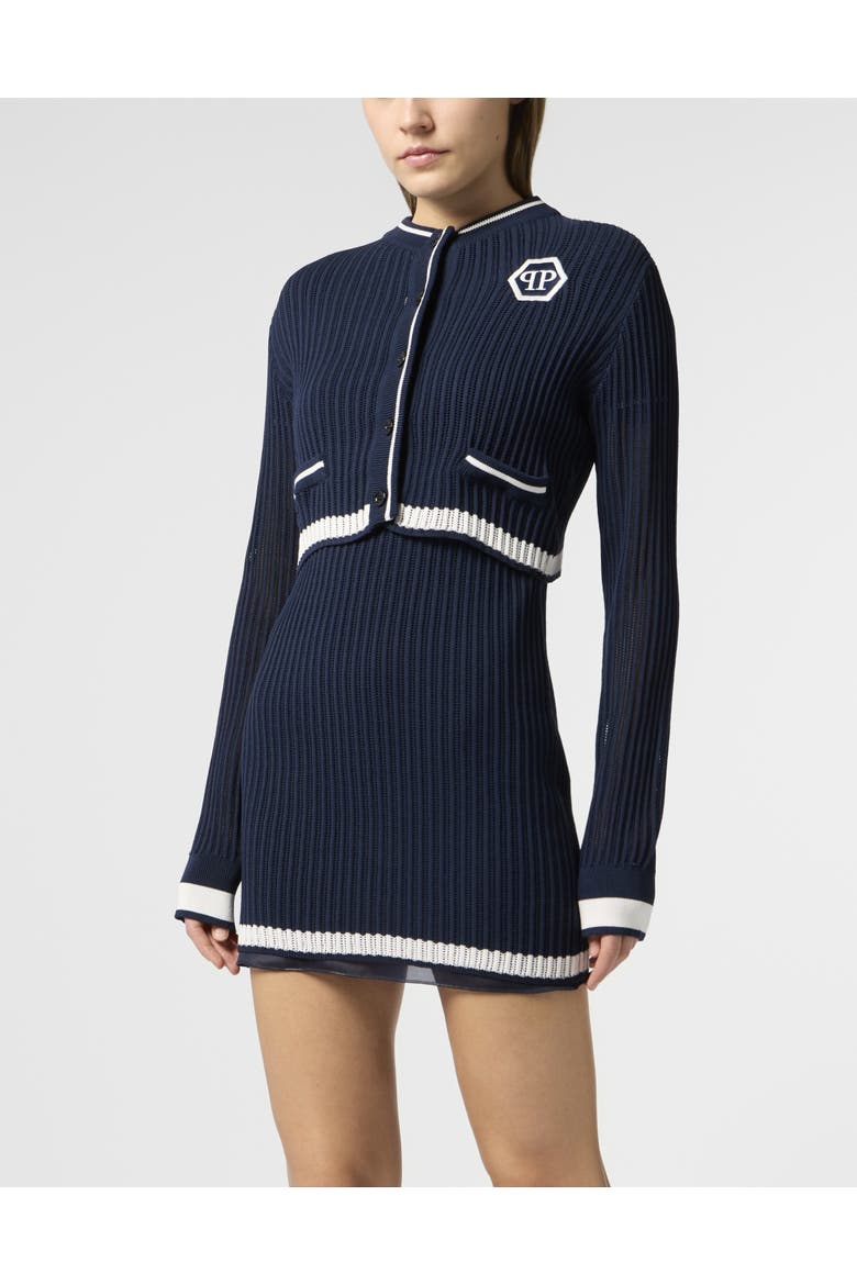 Knitted Cardigan Hexagon Hexagon Women, Main, color, navy