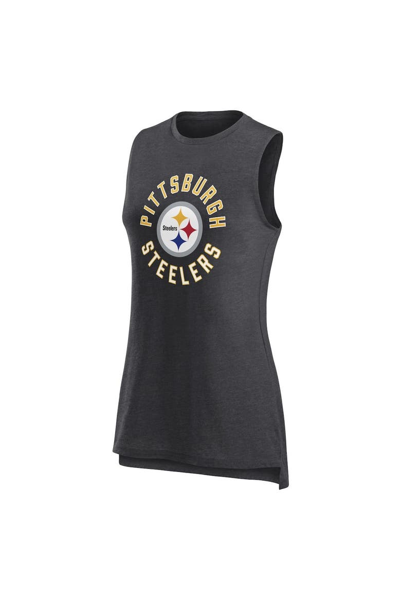 Women's Fanatics Branded  Heather Charcoal Pittsburgh Steelers What Goes Around Tank Top, Alternate, color, Heather Charcoal