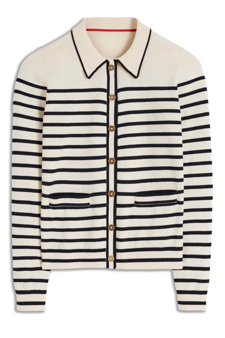 Liz Stripe Collar Cardigan, Alternate, color, IVORY/ NAVY