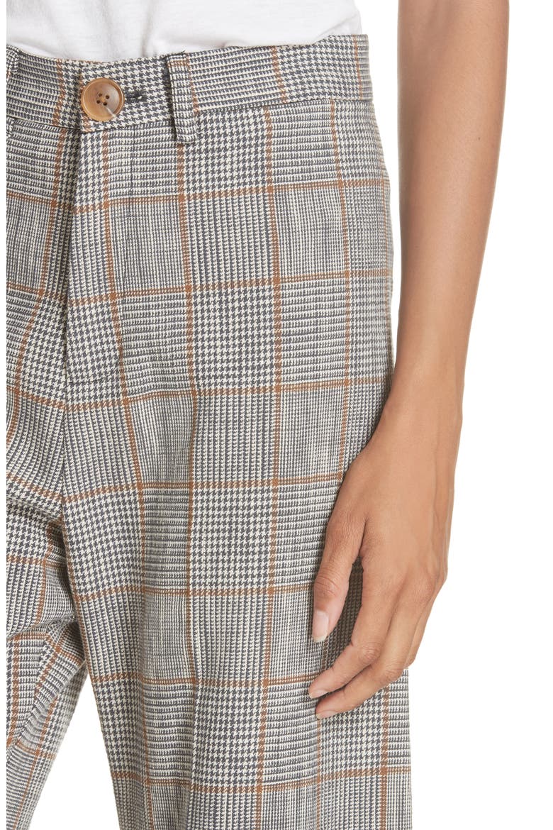 Sea Plaid Cuffed Wide Leg Pants, Alternate, color, BROWN
