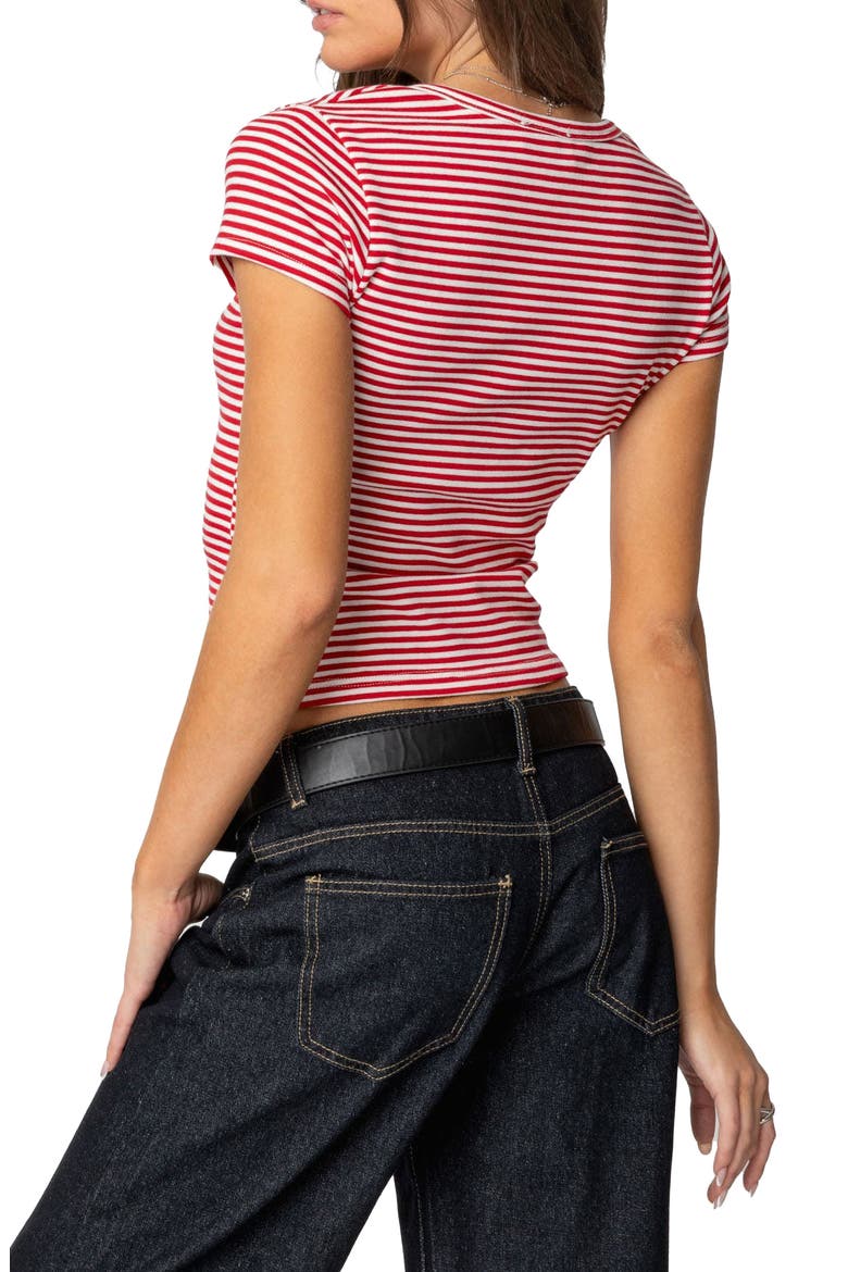 Kady Stripe Short Sleeve Henley Top, Alternate, color, RED