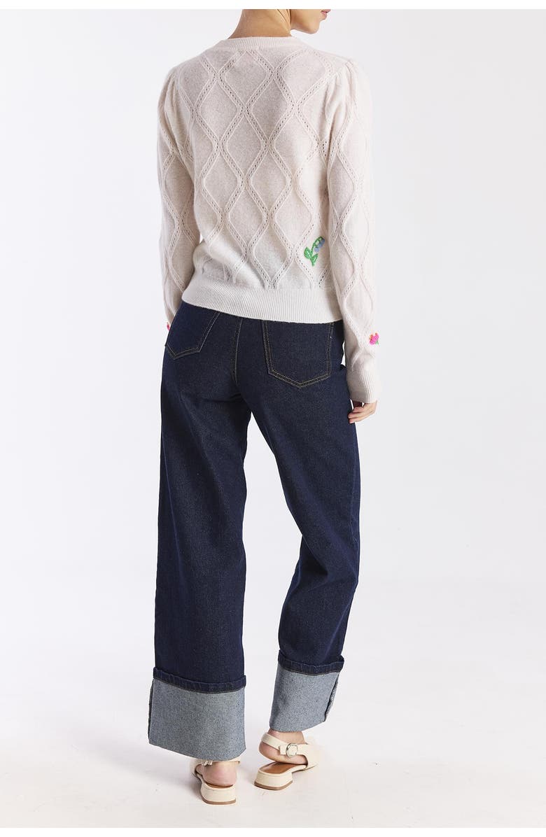 Brodie Pure Cashmere Lightweight Floral 100% Cashmere Sweater, Alternate, color, Organic White