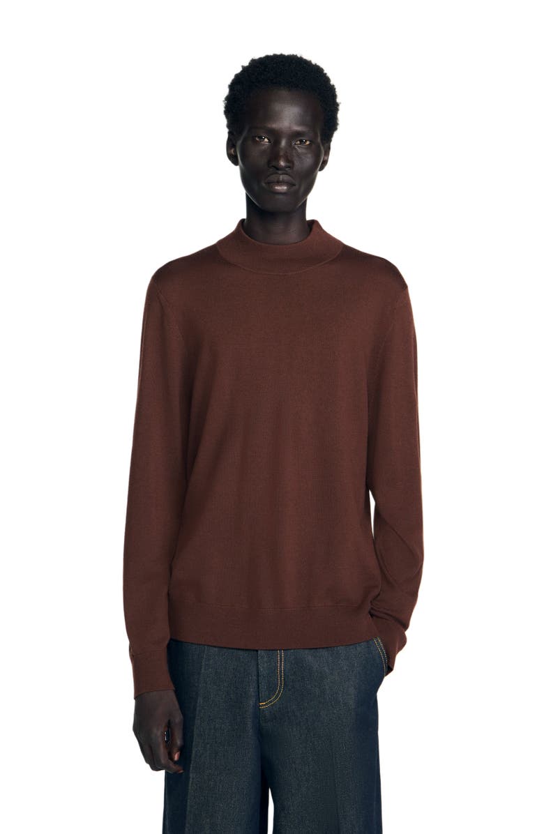 SANDRO Wool sweater with high neck, Main, color, Cognac