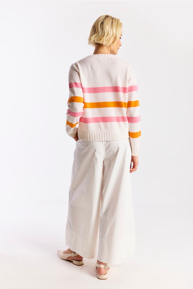 Beach Embroidery 100% Cashmere Sweater, Alternate, color, Pink & Orange Stripes