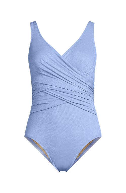 Lands' End Slender Suit Wrap One Piece Swimsuit In Soft Cloud Blue Shine