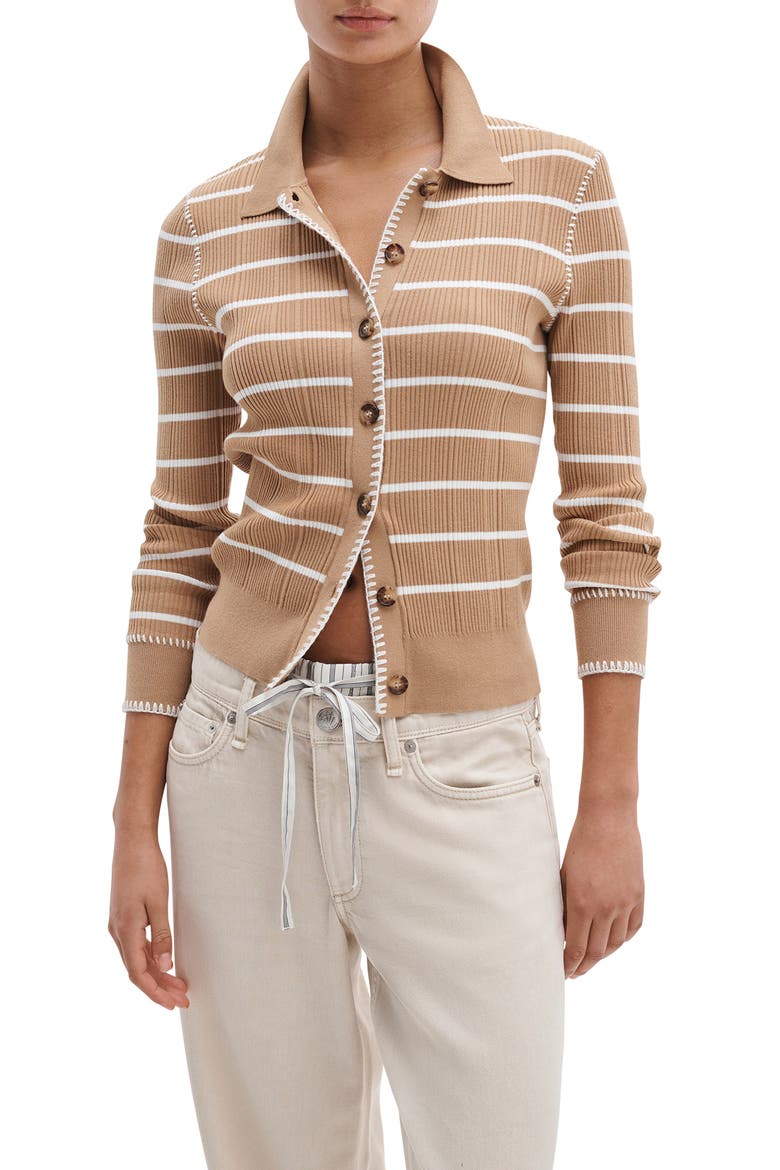 Harper Stripe Cardigan, Main, color, CAMEL