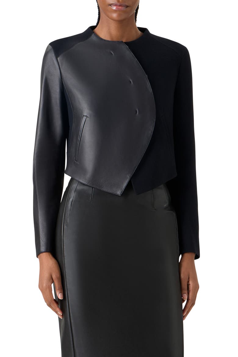 Hynora Orbit Wool & Leather Jacket, Main, color, BLACK