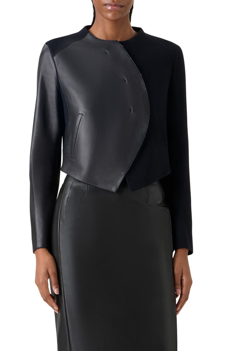 Akris Hynora Orbit Wool & Leather Jacket, Main, color, Black