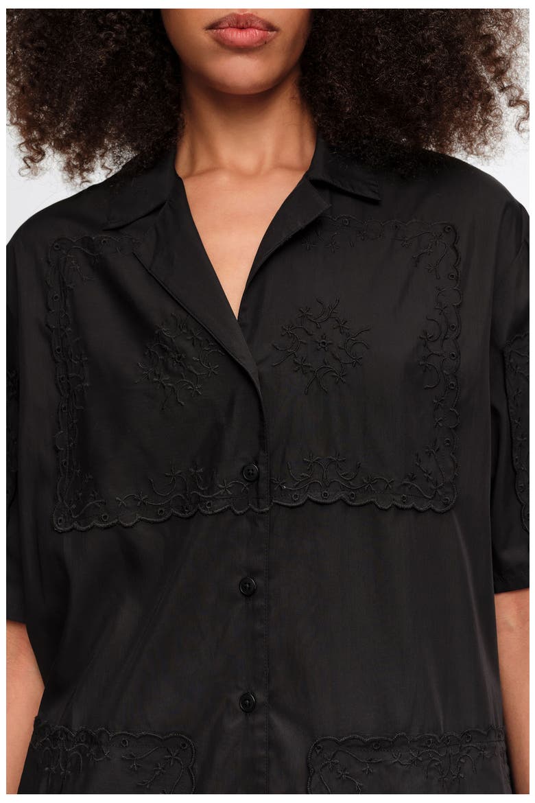 Embroidered Scarf Patchwork Shirt, Alternate, color, BLACK