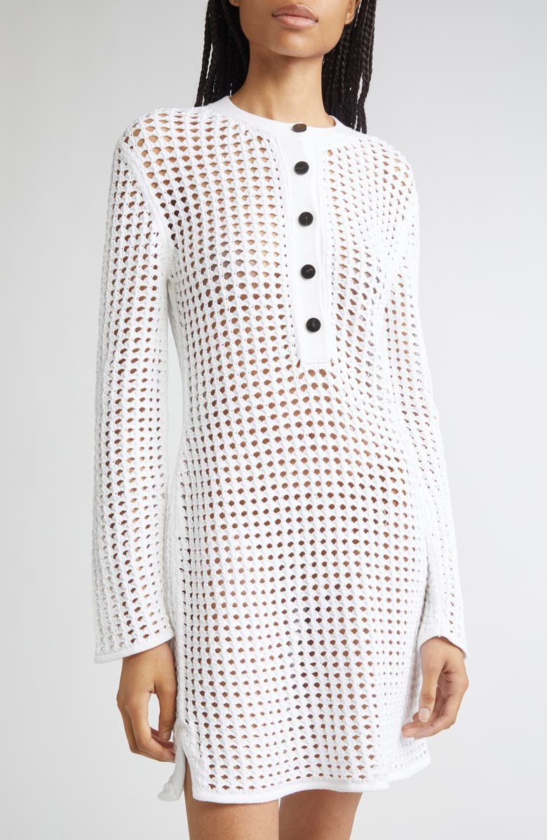 Proenza Schouler Micah Long Sleeve Open Knit Sweater Dress, Alternate, color, Off White