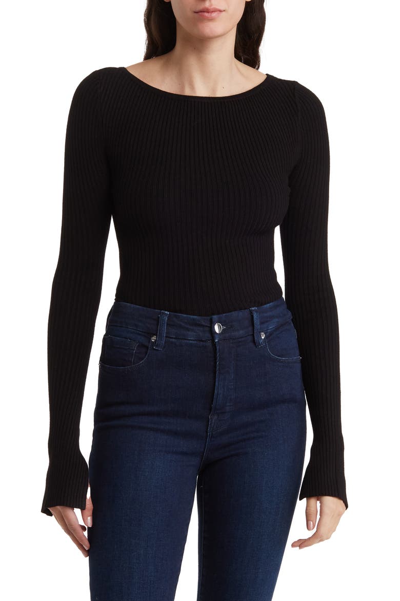 Amiri Stripe Boat Neck Crop Sweater, Main, color, BLACK