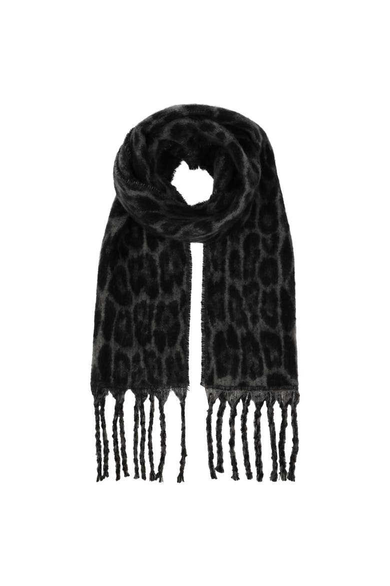 Brushed Woven Leopard Jacquard Scarf, Alternate, color, BLACK