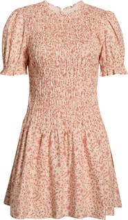 Reformation Leannah Smocked Stretch Organic Cotton Minidress