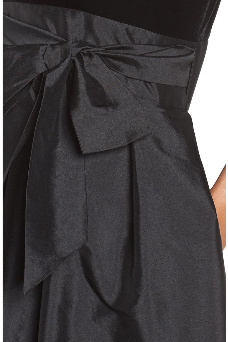 Velvet & Taffeta Fit & Flare Dress, Alternate, color, BLACK