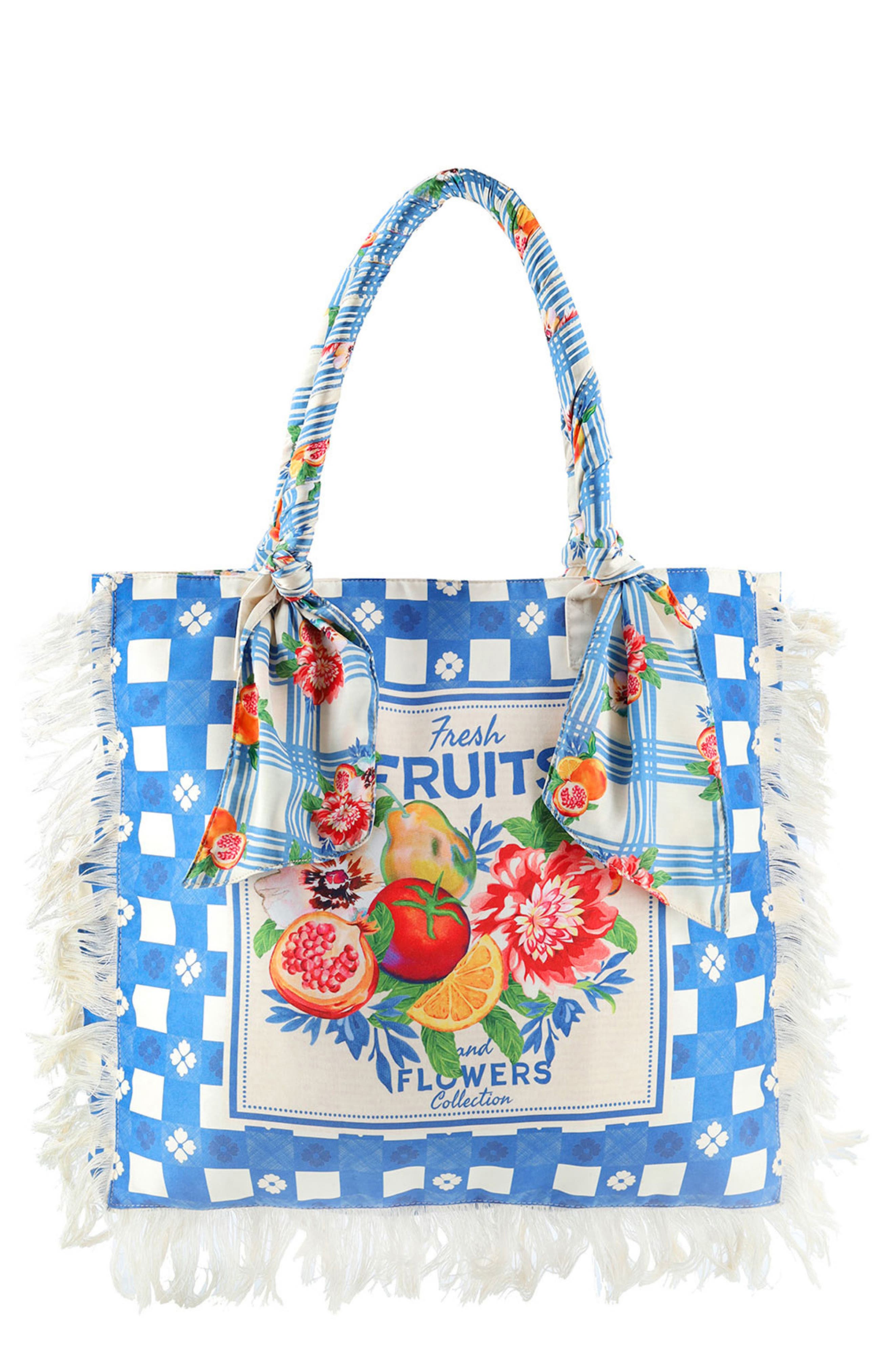 Agua Bendita Rania Basket Print Tote Bag, Main, color, Blue Multicolor
