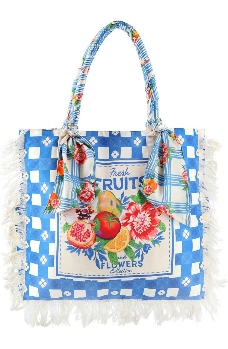 Agua Bendita Rania Basket Print Tote Bag, Main, color, Blue Multicolor