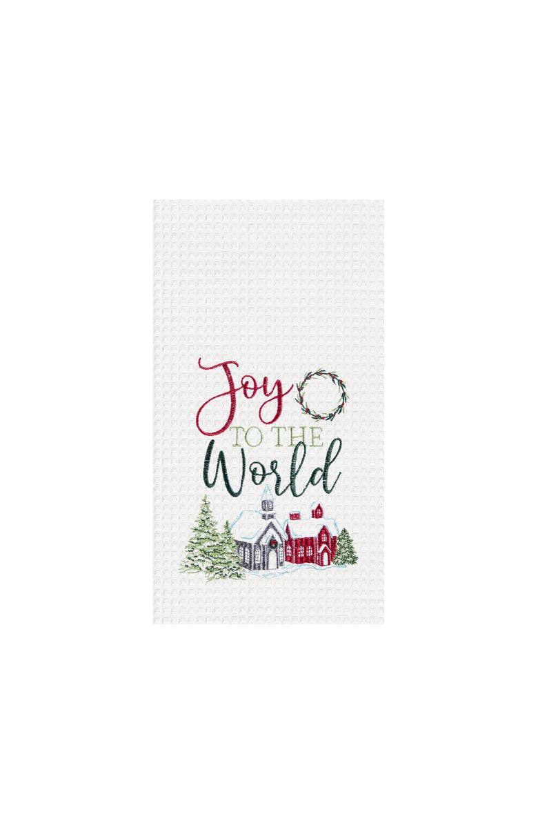 C&F Home 27" x 18" Christmas Holiday "Joy To The World" Sentiment Cotton Waffle Weave Kitchen Dish Towel Towel, Main, color, White