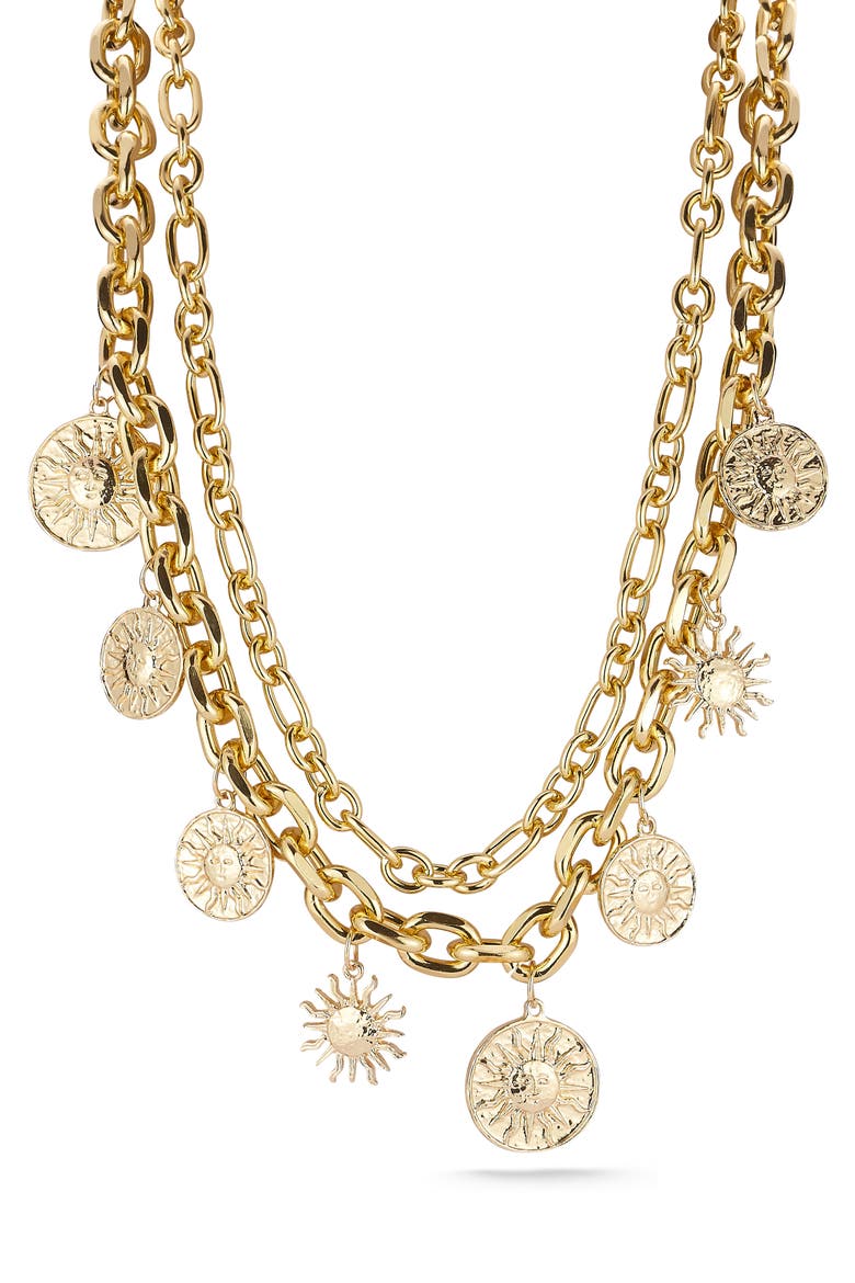 Set of 2 Sun Charm Chain Necklaces, Main, color, GOLD