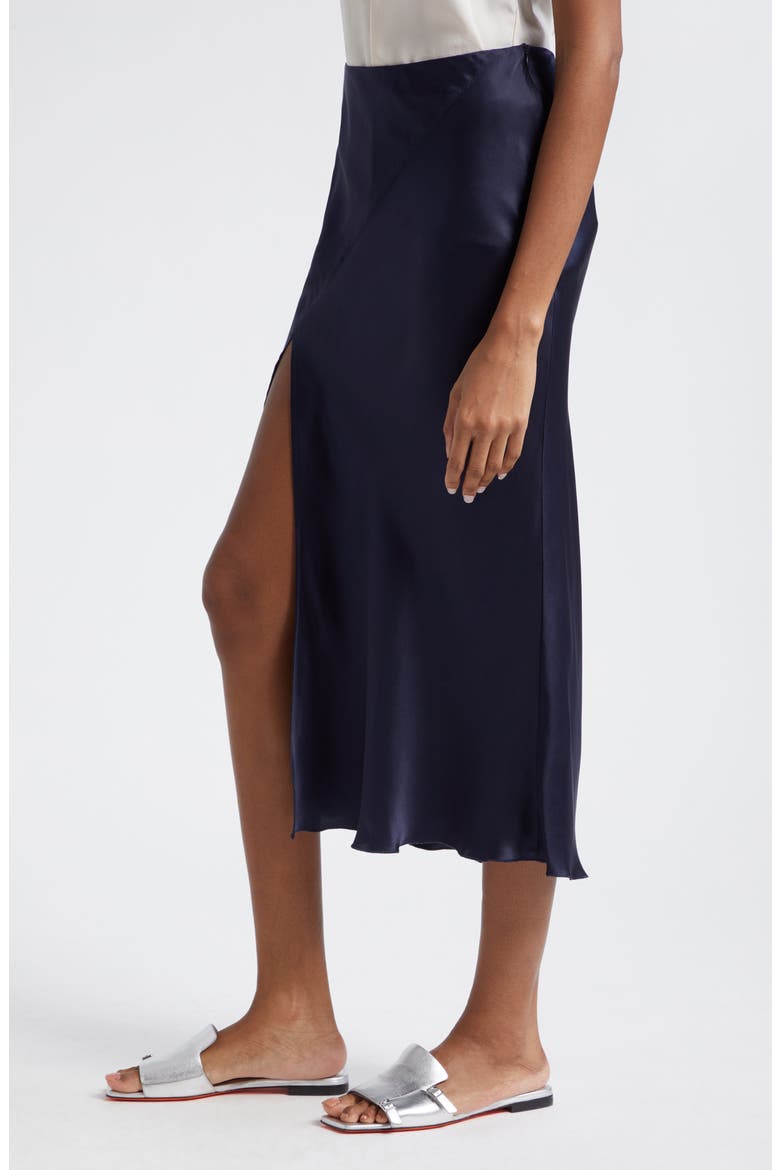 Bias Cut Silk Charmeuse Midi Skirt, Alternate, color, INK