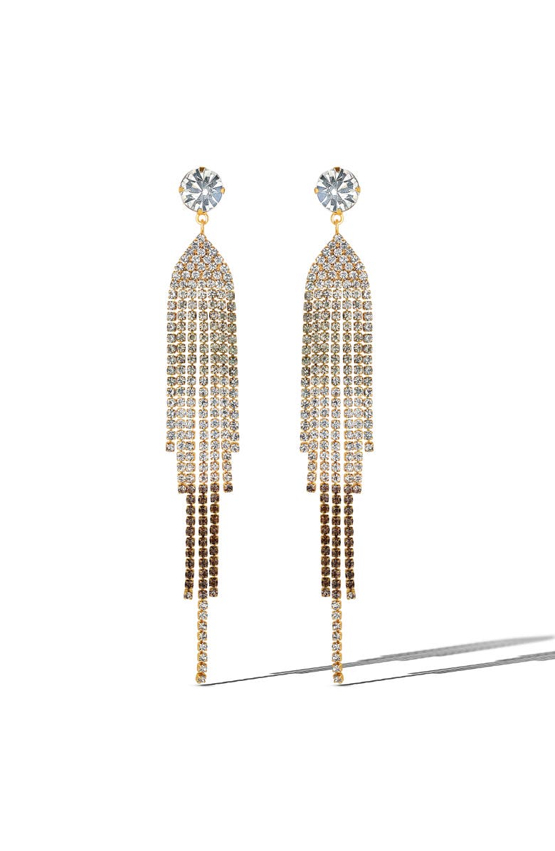 Jessica Simpson Crystal Rhinestone Fringe Dangle Long Statement Earrings, Main, color, Clear