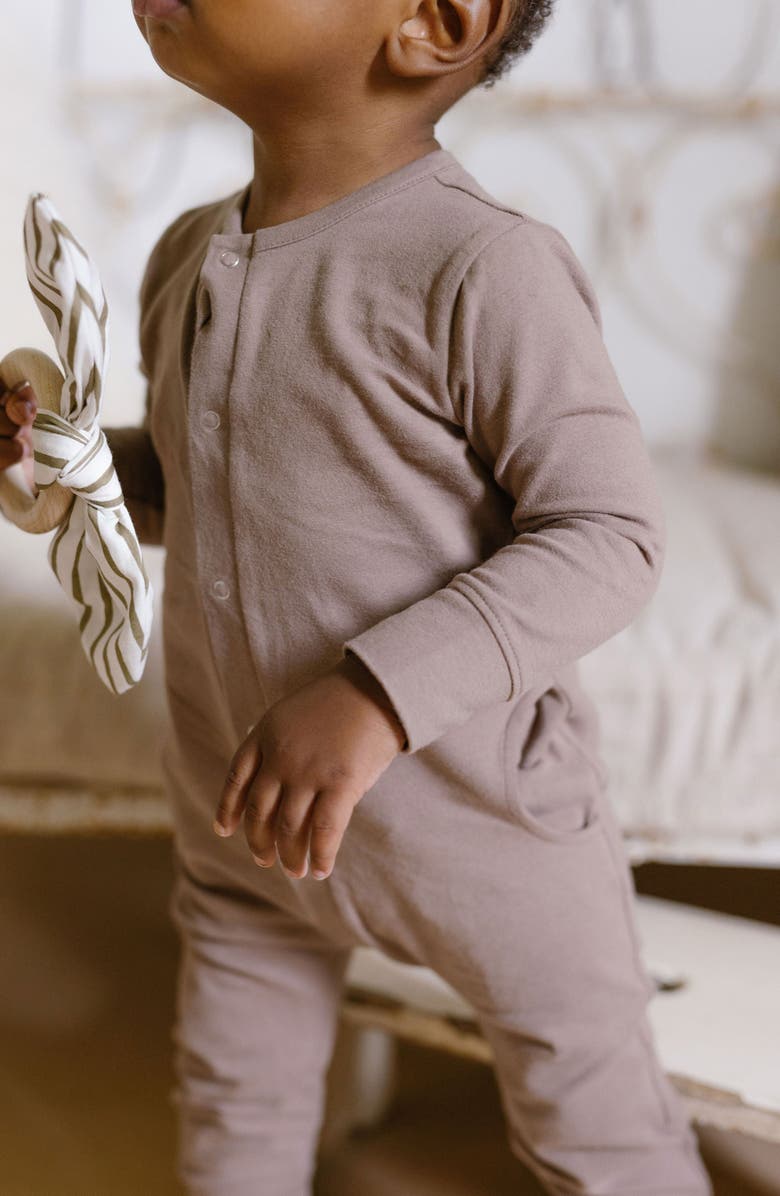 Pehr Essentials Long Sleeve Organic Cotton Romper, Alternate, color, Portobello