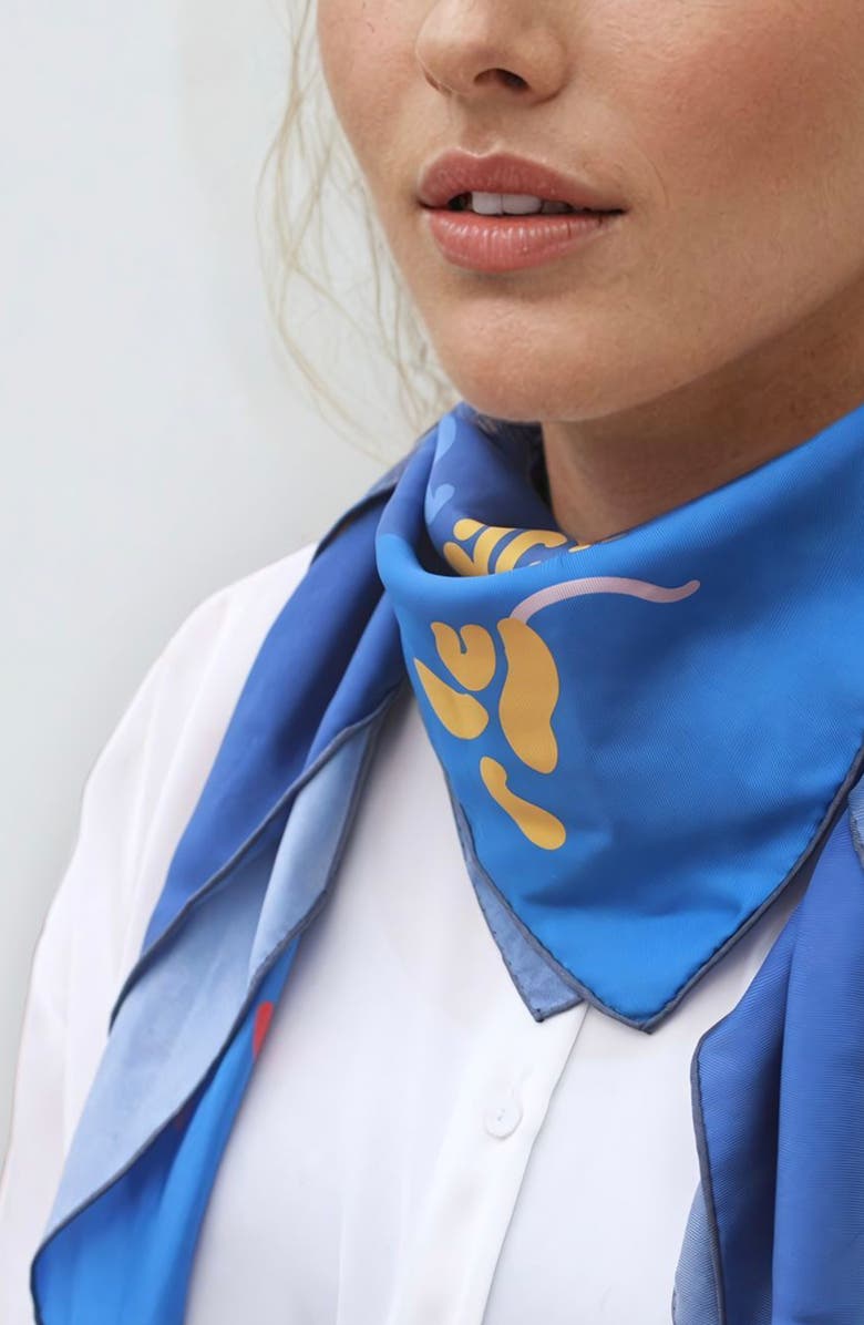 Jessie Zhao New York Silk Scarf of Night Flowers, Alternate, color, Blue