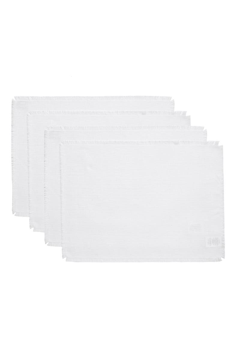 Solino Home Linen Placemats Set of 4, 14 x 19 Inch for Dining Table, Holiday and Everyday Table Decor - Fringe, Main, color, White
