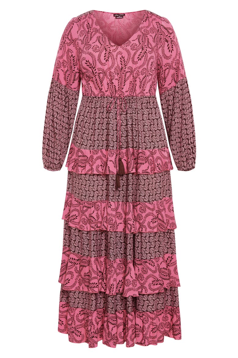 Clementine Long Sleeve Tiered Maxi Dress, Alternate, color, PINK PRINT