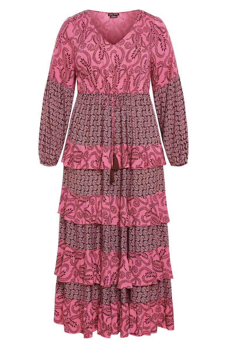 City Chic Clementine Long Sleeve Tiered Maxi Dress, Alternate, color, Pink Print