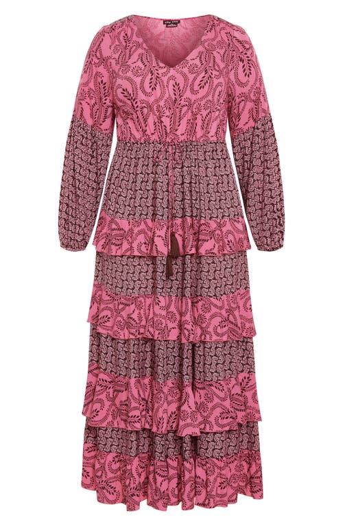 City Chic Clementine Long Sleeve Tiered Maxi Dress In Pink