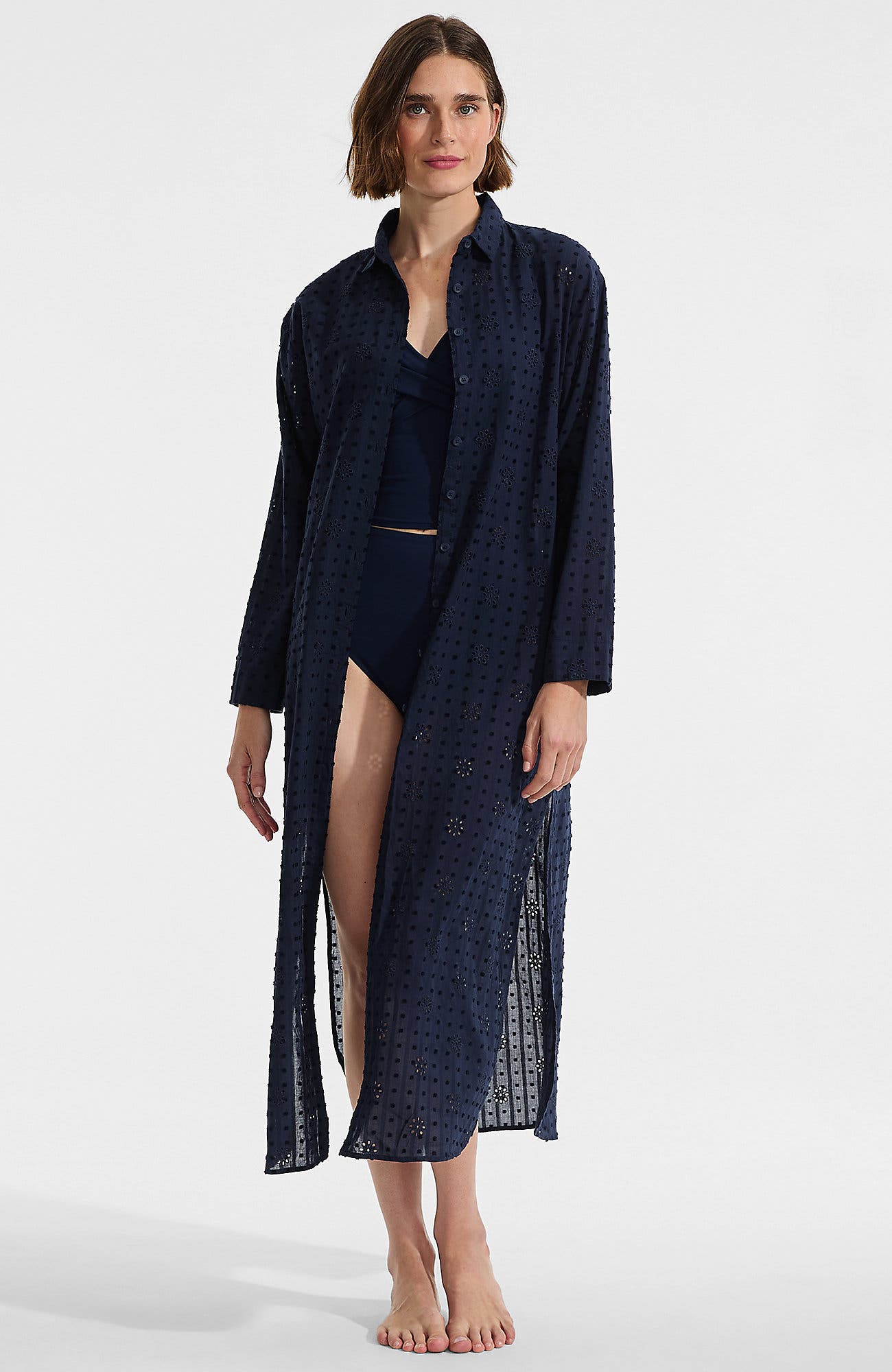 Eyelet Button Down Maxi Cover-up Dress - image 5