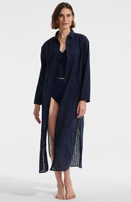 Lands' End Eyelet Button Down Maxi Cover-up Dress